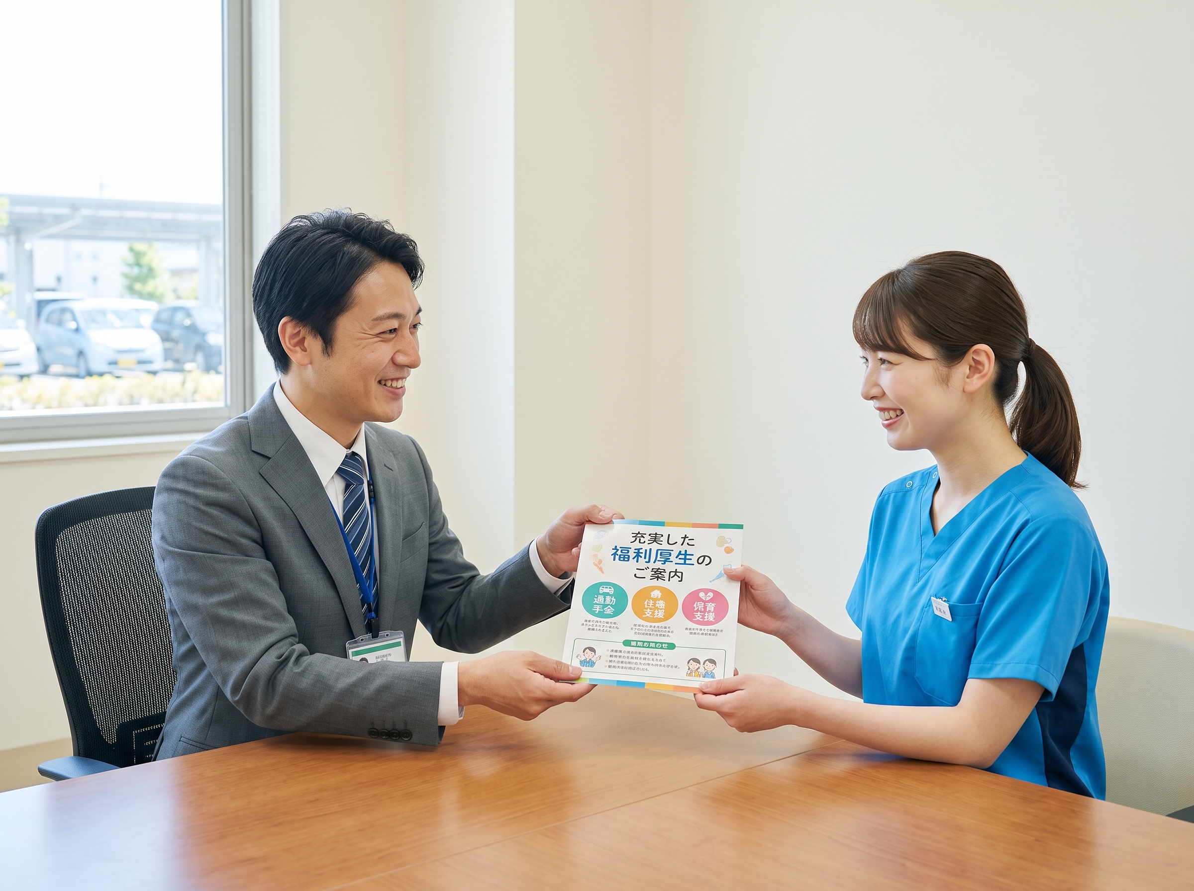 充実した福利厚生のご案内をするスタッフ